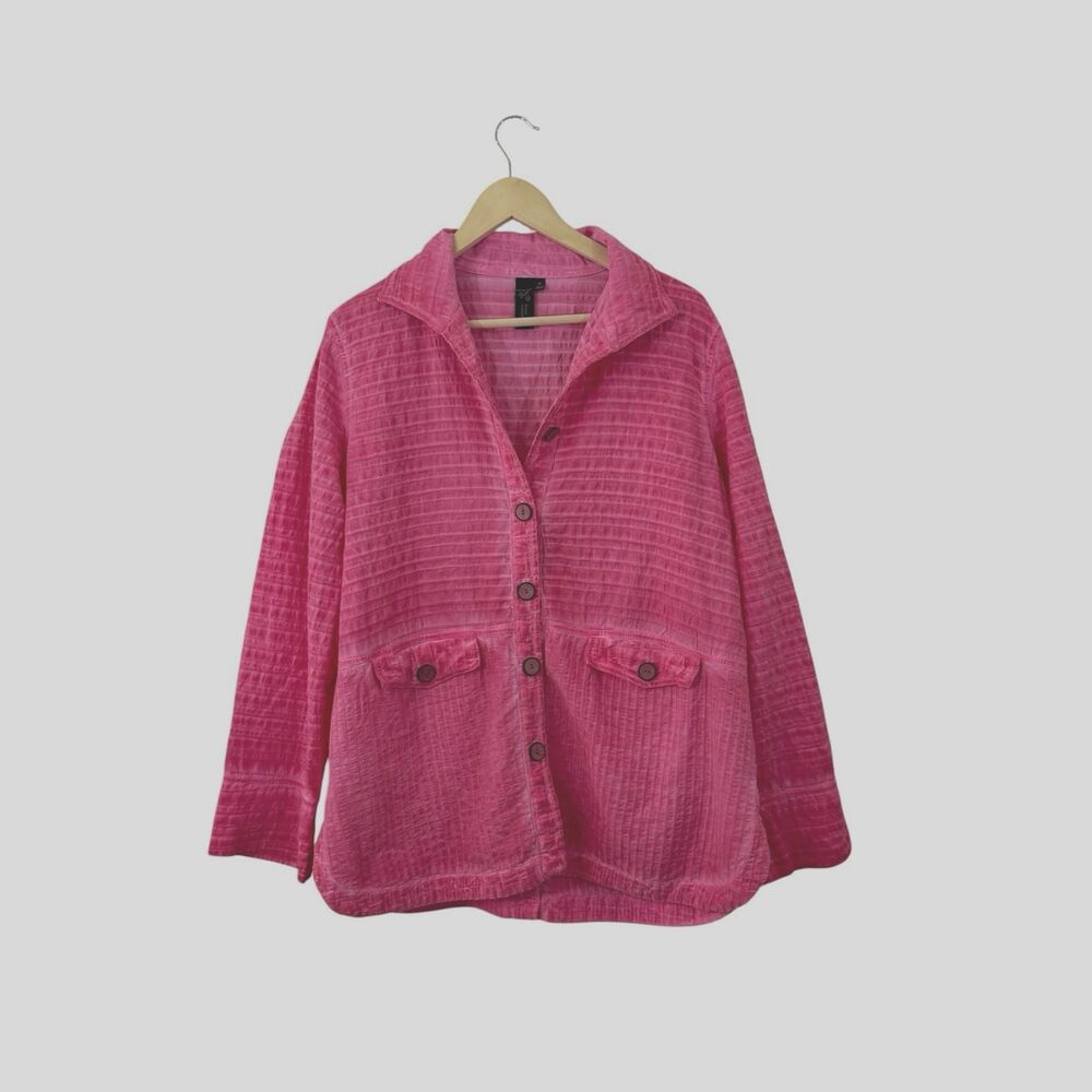 Focus Casual Life Medium Pink Button Up Shirt Vintage Wash Cotton Womens READ